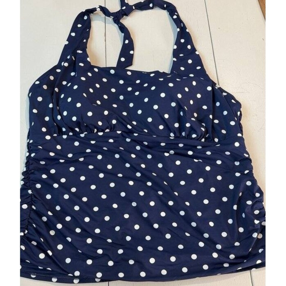 Lands End Square Neck Halter Neck Tankini Swimsuit Top Navy Polka Dot New 22W